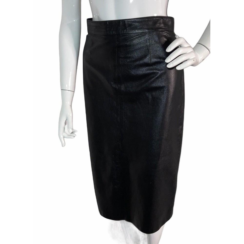 Vintage 70's Vera Pelle Italy Black Soft Leather High Waisted Pencil Skirt Sz 50